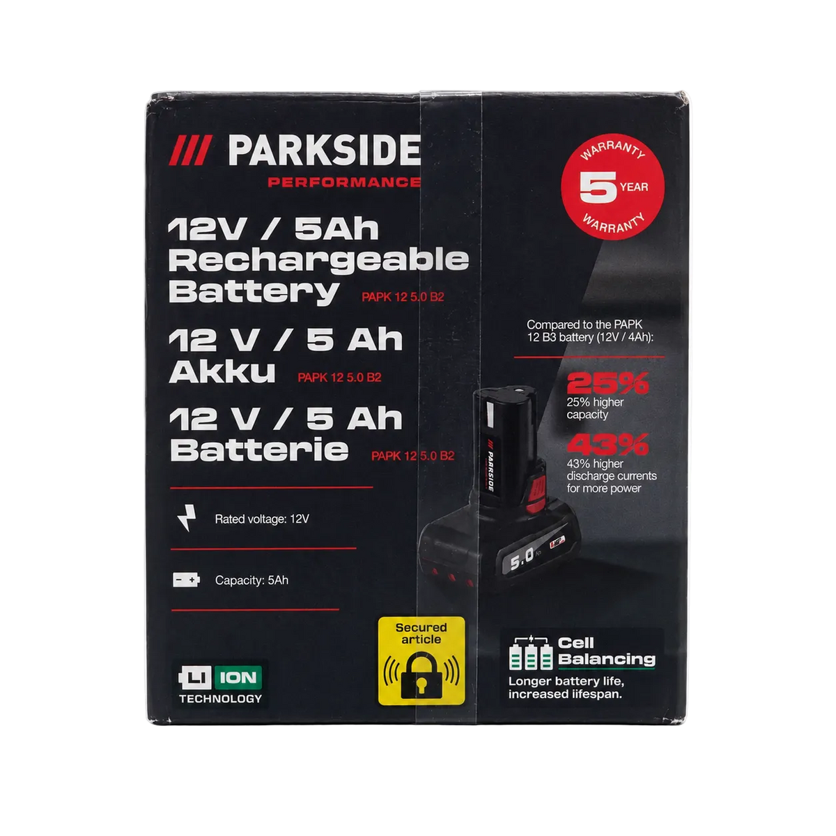 Parkside Performance PAPK 12 5.0 B2 Akku 12 V 5 Ah – Originalverpackung