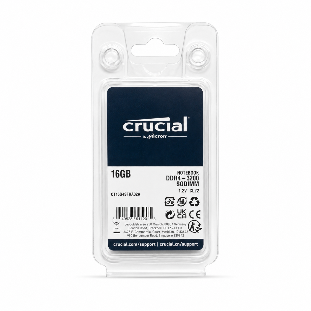 Crucial 16GB DDR4-3200 SODIMM Notebook-Arbeitsspeicher (CT16G4SFRA32A)