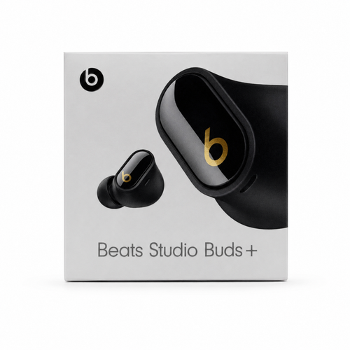Beats Studio Buds + True Wireless In-Ear-Kopfhörer in Schwarz/Gold – Verpackung Vorderseite