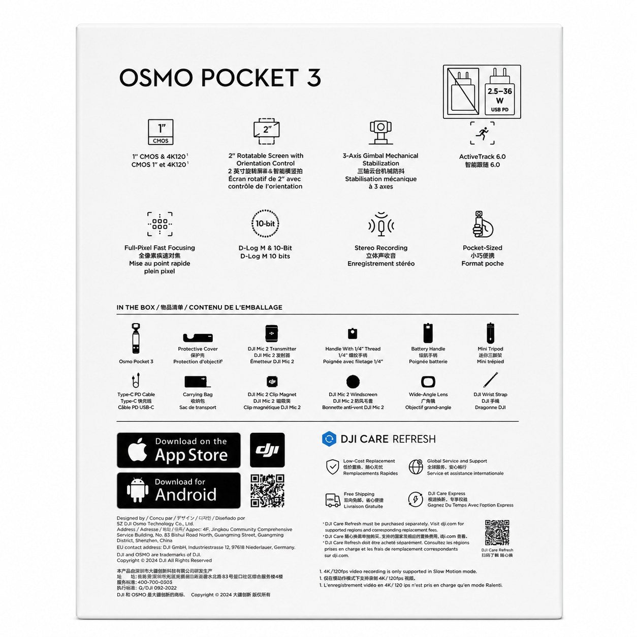DJI Osmo Pocket 3 Creator Combo – Verpackung Rückseite