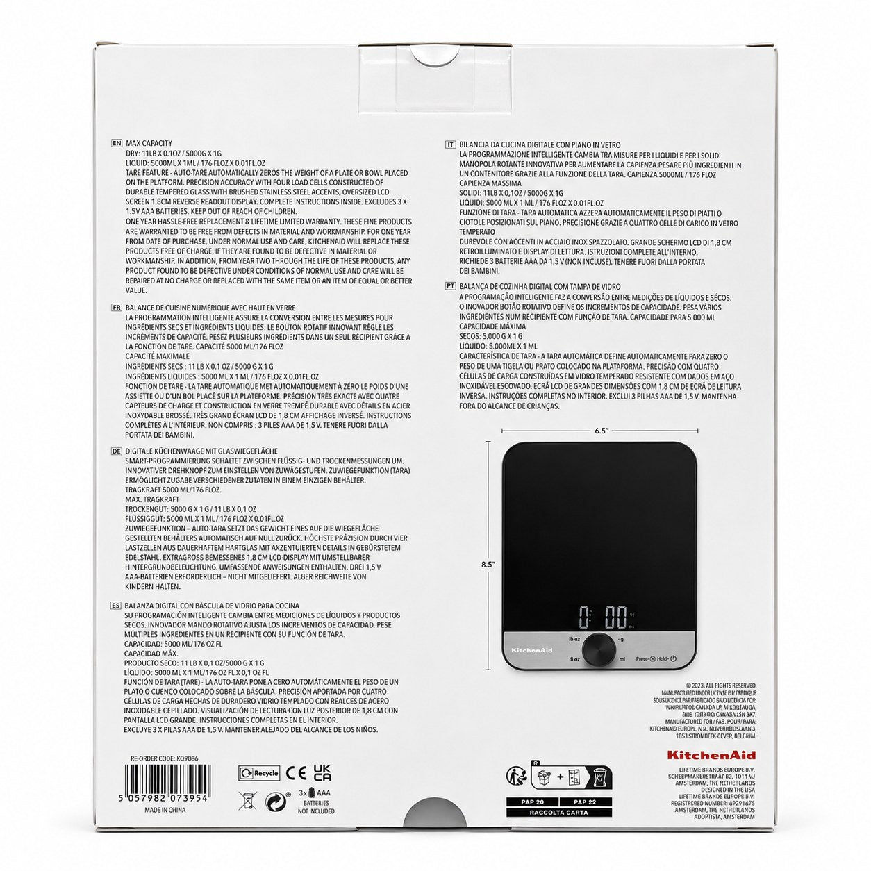 KitchenAid Digitale Küchenwaage Glas Schwarz – Verpackung Rückseite